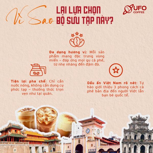 Cà Phê Ba Miền Mix 3 Vị (Cà Phê Trứng Hà Nội - Cà Phê Sữa Đá Sài Gòn - Cà Phê Muối Huế) - UFO Coffee