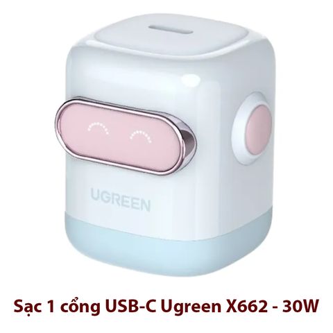Sạc điện thoại 1 cổng USB-C GaN 30W màu hồng tạo hình robot chân cắm dẹt Ugreen (45006)