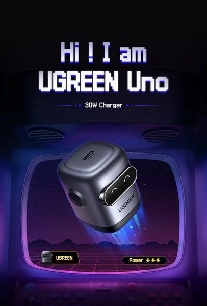 Sạc điện thoại 1 cổng USB-C GaN 30W màu hồng tạo hình robot chân cắm dẹt Ugreen (45006)