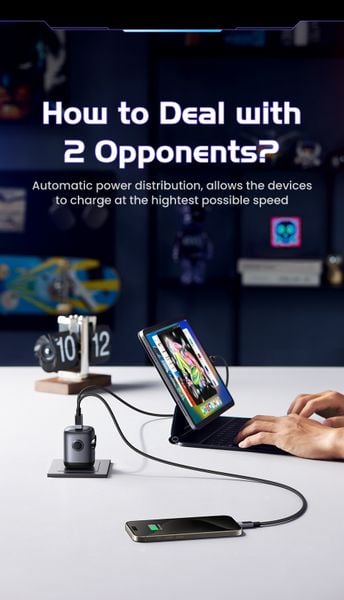 Sạc điện thoại 3 cổng USB-C và USB-A GaN 65W màu hồng tạo hình robot chân cắm dẹt Ugreen (45003)