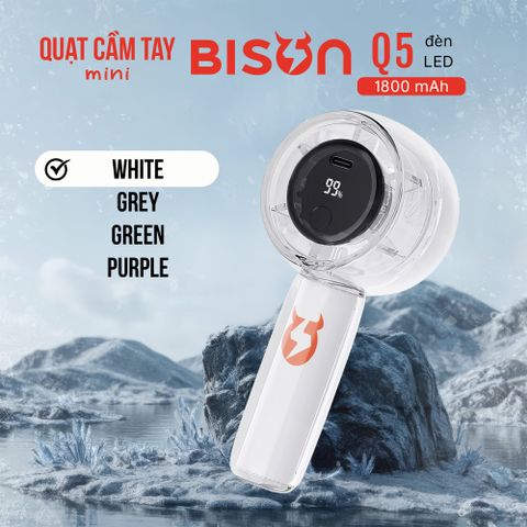 Quạt cầm tay Bison Q5 mini, nhỏ gọn, tích điện 1800mAh, sạc type C, 100 tốc độ gió