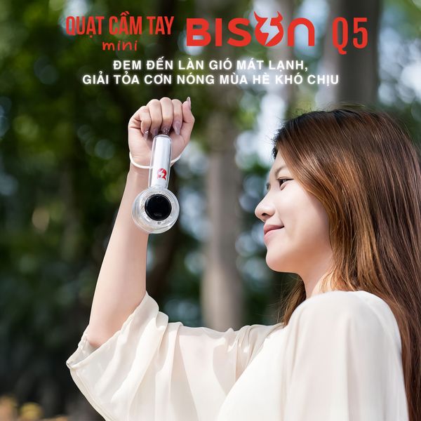 Quạt cầm tay Bison Q5 mini, nhỏ gọn, tích điện 1800mAh, sạc type C, 100 tốc độ gió