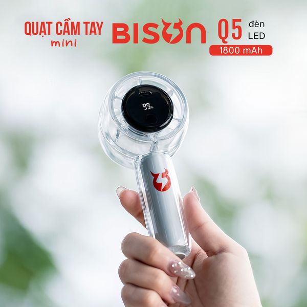 Quạt cầm tay Bison Q5 mini, nhỏ gọn, tích điện 1800mAh, sạc type C, 100 tốc độ gió