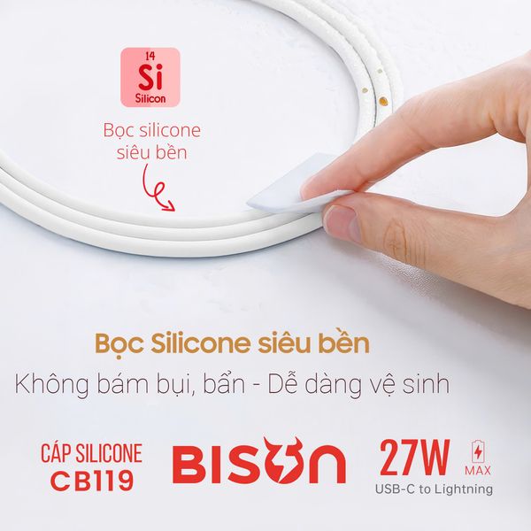 Cable Bison Silicone CB119 Trắng C-L 27W