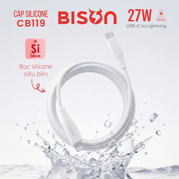 Cable Bison Silicone CB119 Trắng C-L 27W