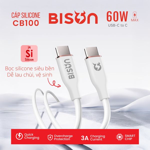 Cable Bison C-C Sạc nhanh PD 60W CB100 - Trắng