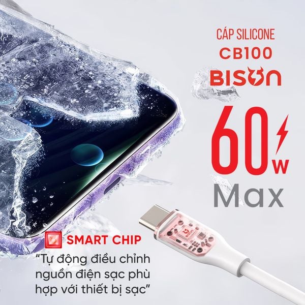 Cable Bison C-C Sạc nhanh PD 60W CB100 - Trắng