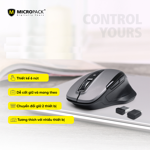Chuột không dây MicroPack SPEEDY PRO Dual Receivers Wireless Mouse MP-752W - Grey