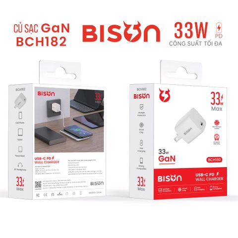 Sạc nhanh Bison 33W Mini GaN (BCH182 - Trắng)