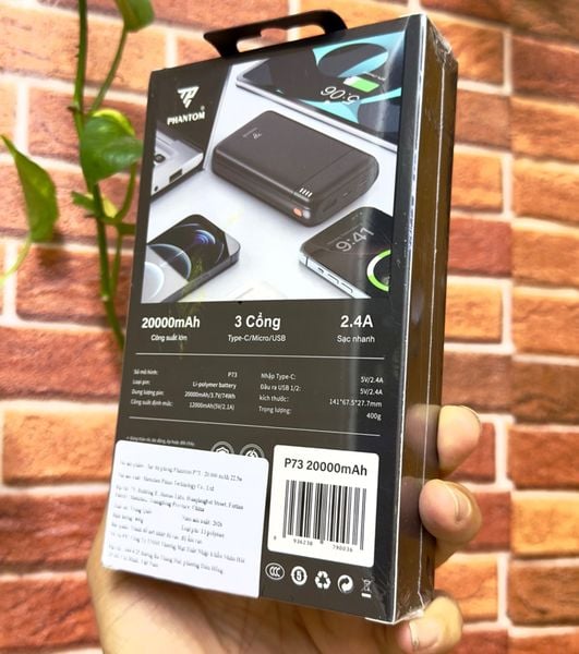 Pin sạc dự phòng 20000mAh, PHANTOM, Model: P73 (Pin Lithium- polymer)
