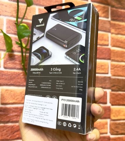 Pin sạc dự phòng 20000mAh, PHANTOM, Model: P73 (Pin Lithium- polymer)