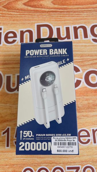 Pin dự phòng REMAX RPP-38 20000mAh Pinjur Series PD+QC - Trắng