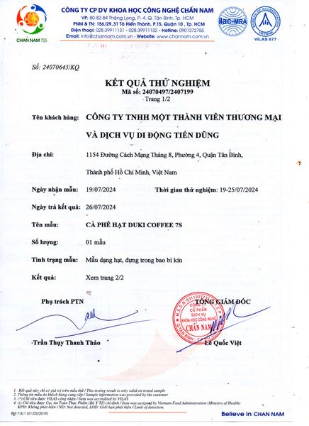 Cà phê hạt Duki Robuata (Gói 250Gr)