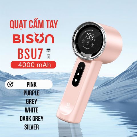 Quạt cầm tay Bison BSU7 cao cấp, tích điện 4000mAh, sạc type C, 199 tốc độ gió