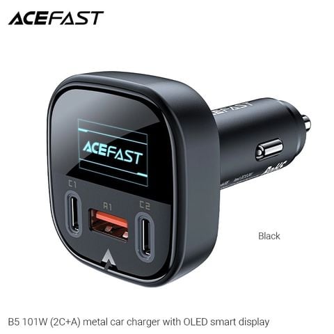 Sạc ô tô Acefast B5, công suất 101w, 3 cổng (2 x USB-C + USB-A), điện áp 5-20v, hỗ trợ sạc nhanh Power Delivery, dùng cho thiết bị di động, hãng sx: Acefast #6974316281436