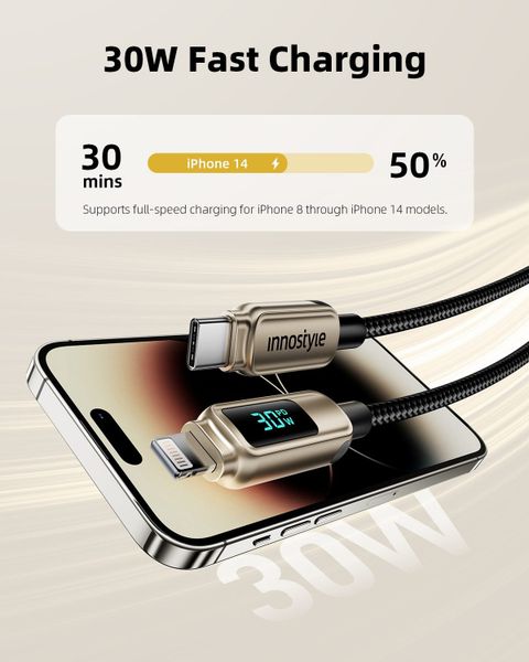 Cáp sạc Innostyle USB-C to Lightning DigiPower – DP-CL301 Màu Đen