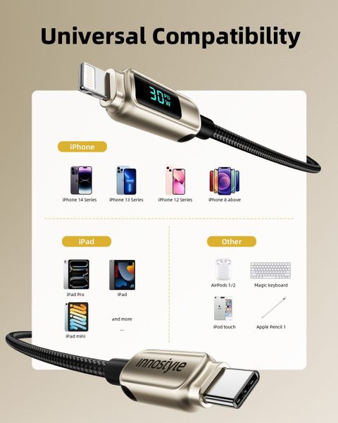 Cáp sạc Innostyle USB-C to Lightning DigiPower – DP-CL301 Màu Đen