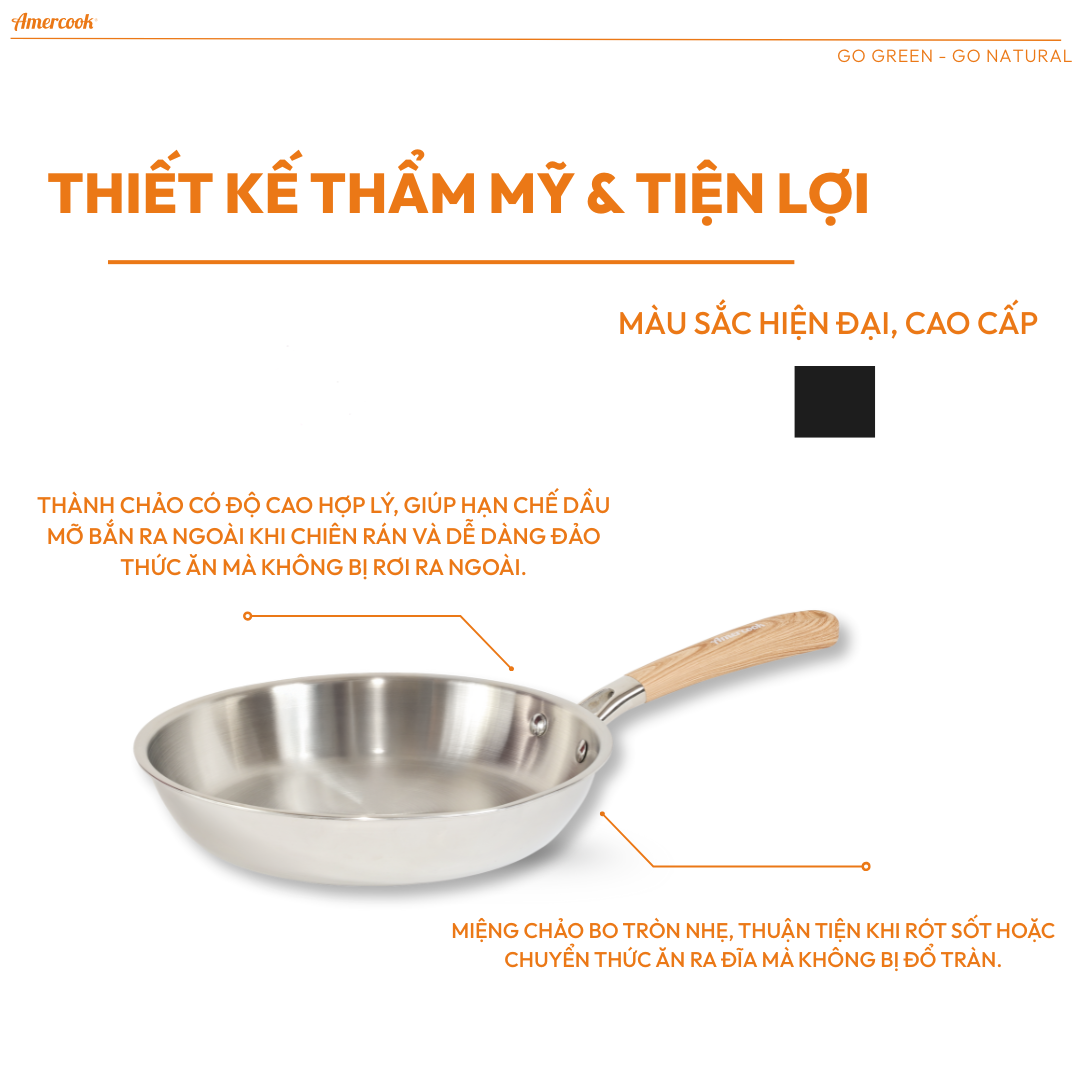 Chảo inox304 Aristo Natural AMERCOOK 20cm 26cm - Chảo inox chống dính ...