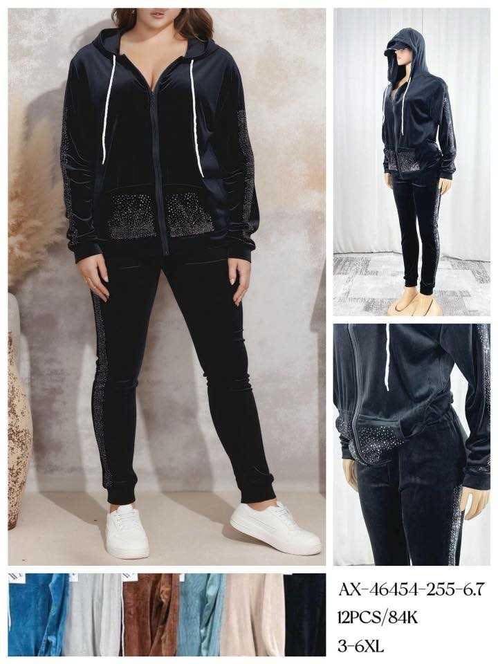 Semišové teplákové soupravy PLUS SIZE (210kc 12ks)
