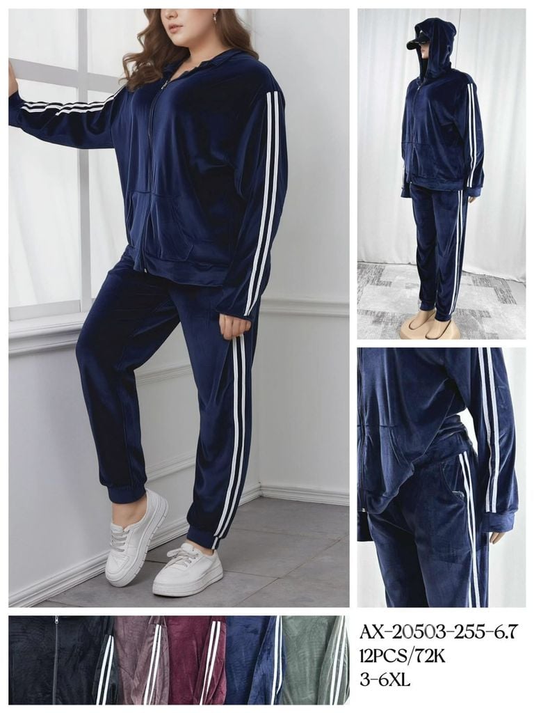 Semišové teplákové soupravy PLUS SIZE (210kc 12ks)