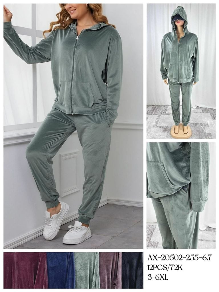 Semišové teplákové soupravy PLUS SIZE (210kc 12ks)