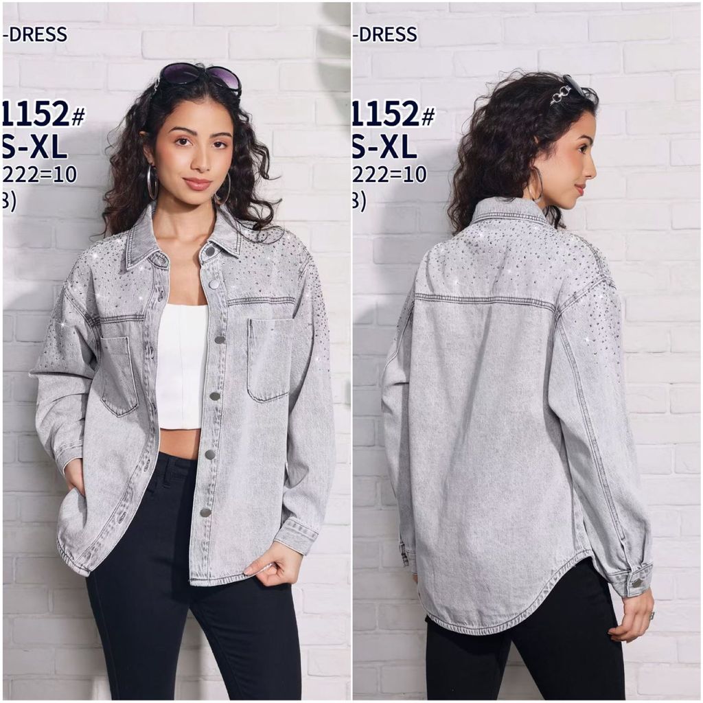 DŽÍNOVÁ BUNDA KOŠILOVÉHO STŘIHU S KAMÍNKY 380kc 12ks