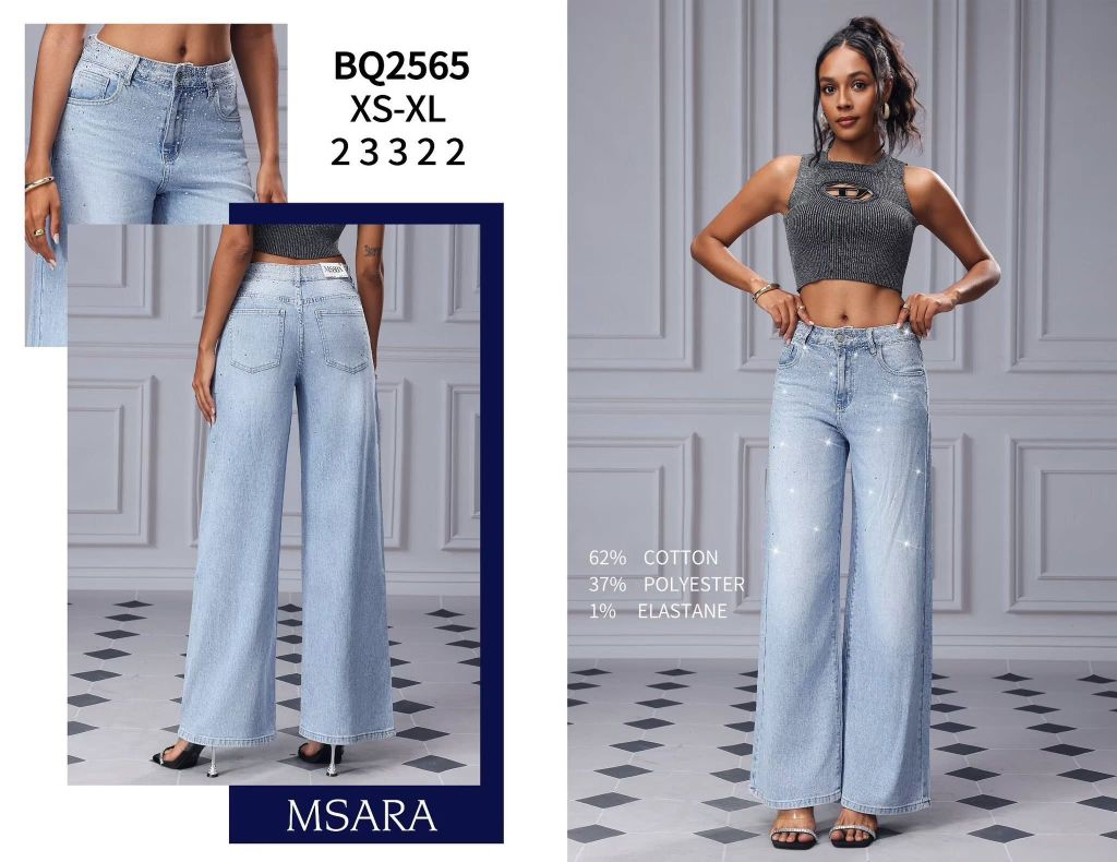 Široké jeans světle modré s kamínky 380kc 12ks