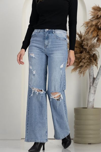  Široké dámské džíny s dírami 330kc 12ks 