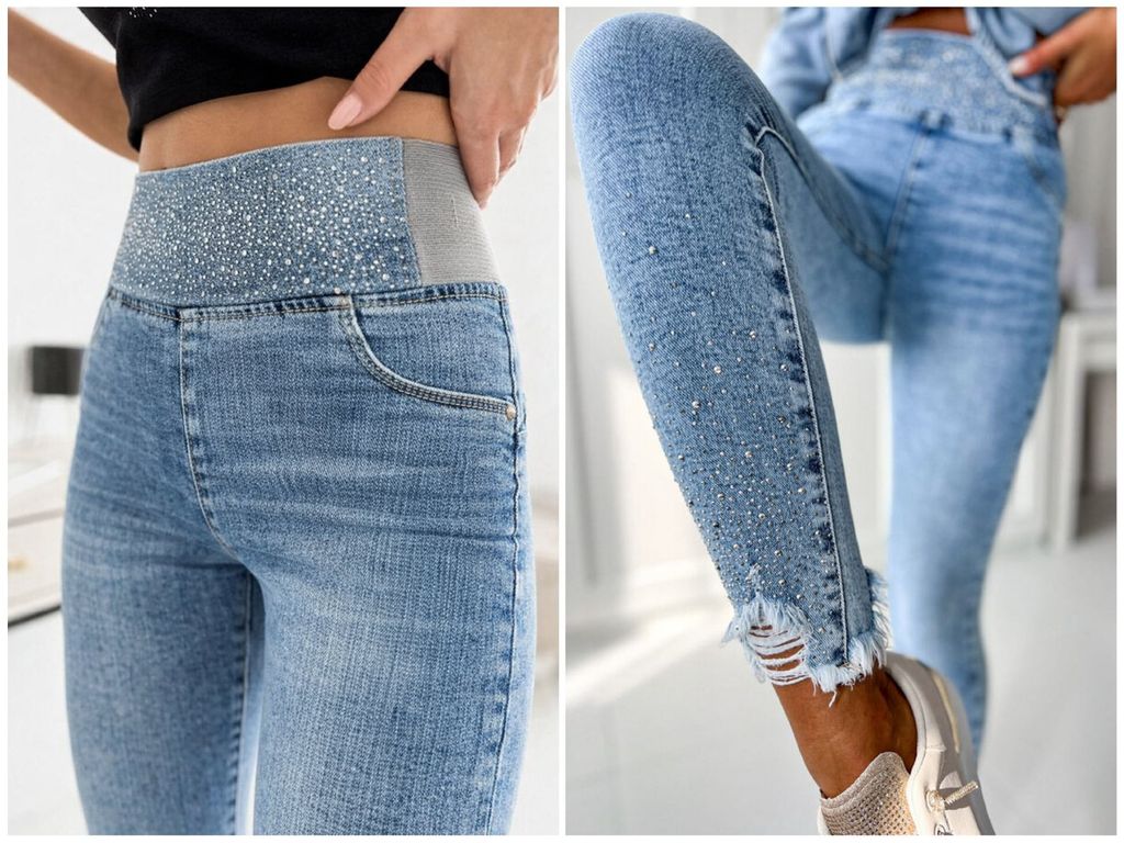 džíny s ozdobnými kamínky 260kc 12ks