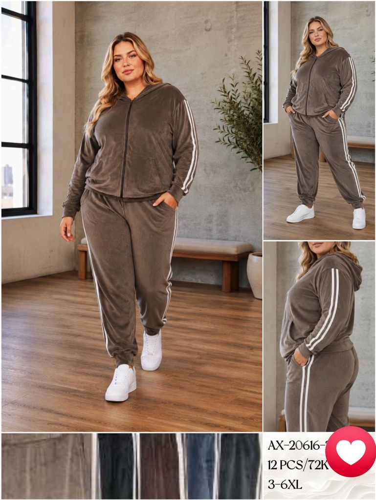 Semišové dámské teplákové soupravy PLUS SIZE 225kc 12ks