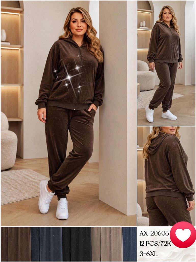 Semišové dámské teplákové soupravy PLUS SIZE 235kc 12ks