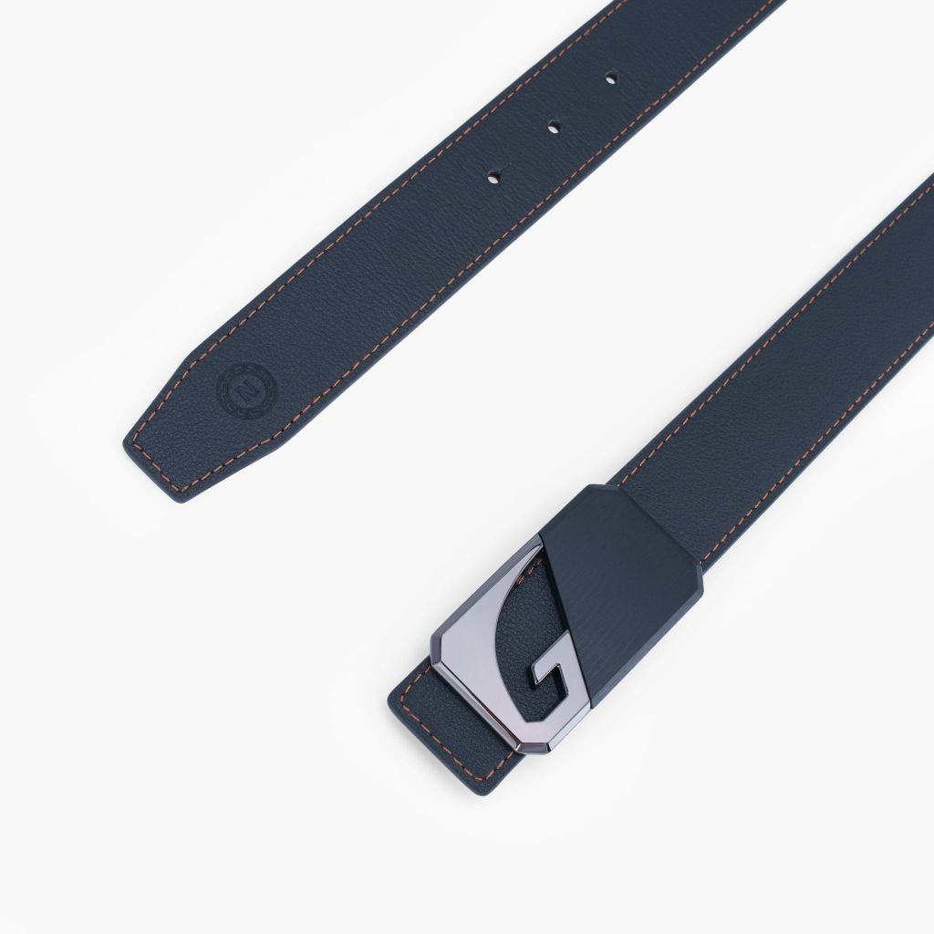 Thắt lưng nam da khoá cài mặt đường nét kiến trúc bản 33mm, 34mm - NDC-079