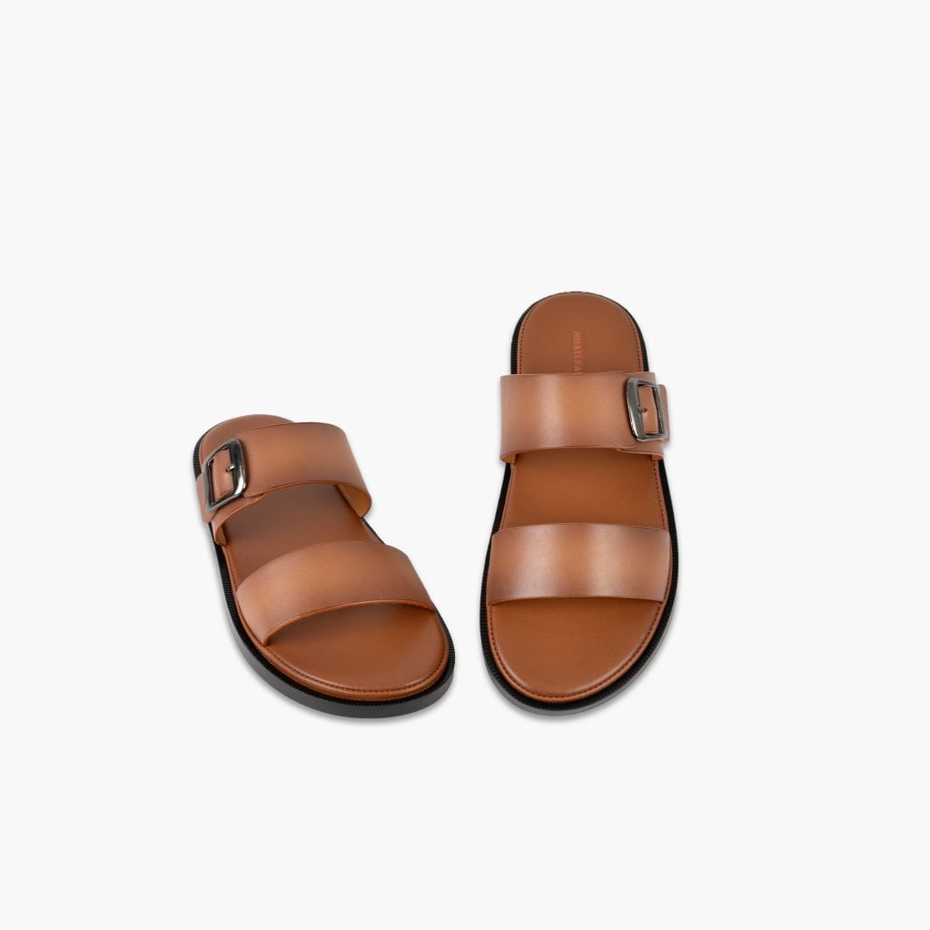 Dép da quai ngang NHATLEATHER - Dép nam tối giản khóa kim loại NHATLEATHER - NS2Q-DKK