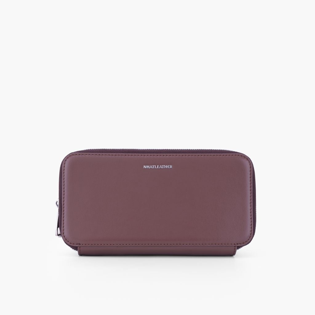 Túi da cầm tay 2 ngăn NHATLEATHER - Bóp cầm tay dáng dài - Clutch cầm tay da Rugato cao cấp - NVB-073
