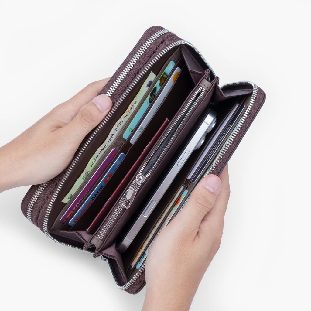 Bóp cầm tay đa năng NHATLEATHER - Ví cầm tay da bò thật - Clutch da cầm tay - NVB-091