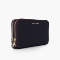 Ví cầm tay đa năng dáng ngang gọn, túi cầm tay 2 ngăn kéo khóa OOK, clutch nam cầm tay có công nghệ bảo mật RFID da Saffiano phối Nappa - NVB-091