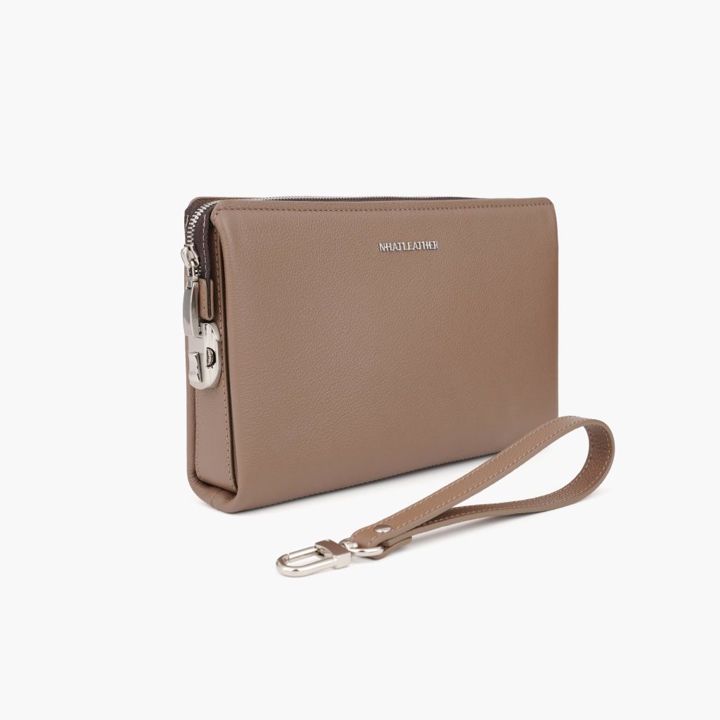 Túi cầm tay da nam khóa số bảo mật dáng chữ nhật, clutch cầm tay nam đa ngăn khóa kéo OOK da Mill phối Nappa - NVB-095