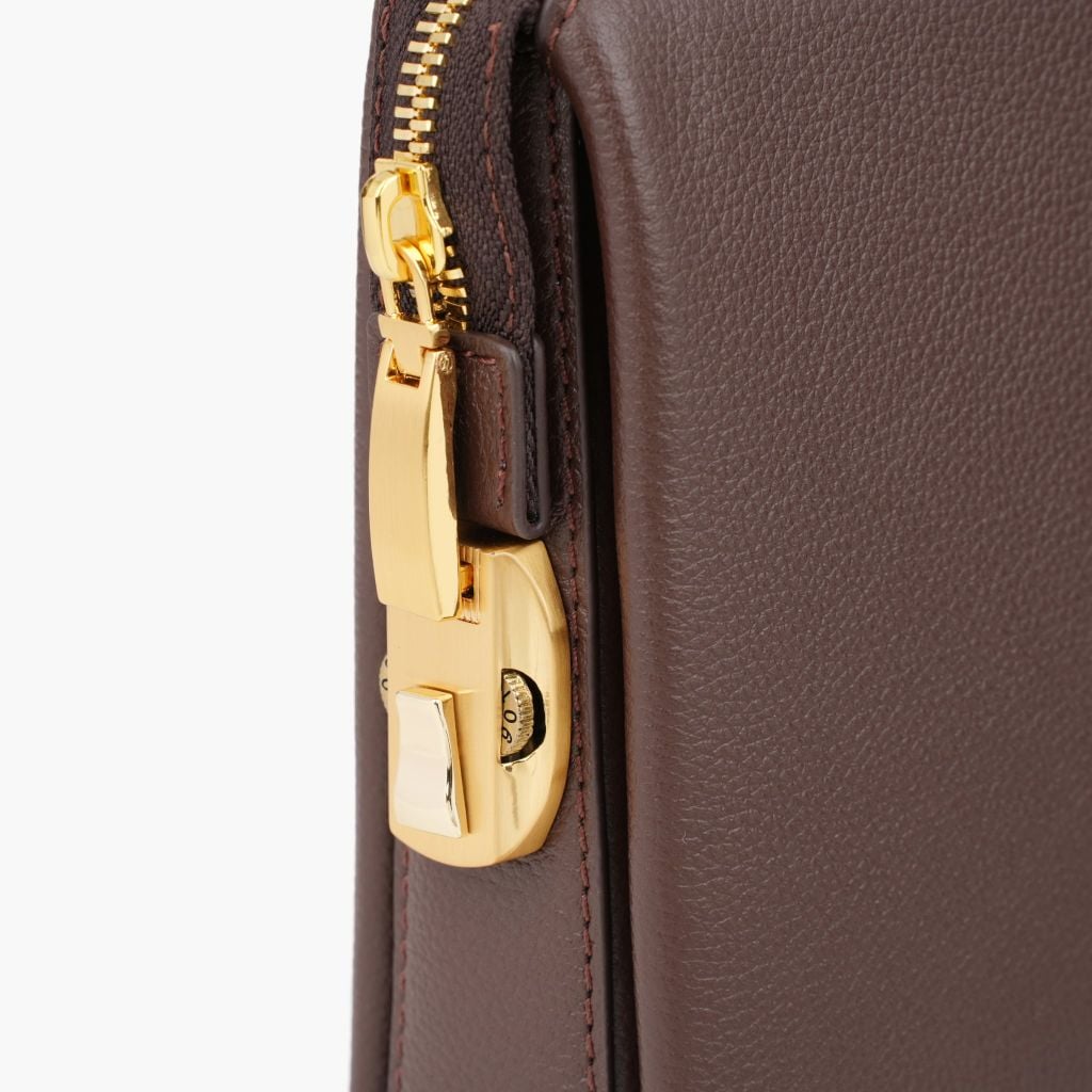 Túi cầm tay da nam khóa số bảo mật dáng chữ nhật, clutch cầm tay nam đa ngăn khóa kéo OOK da Mill phối Nappa - NVB-095
