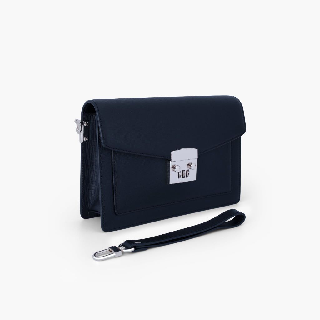 Túi cầm tay nam khóa số bảo mật dáng phong thư phong cách doanh nhân, clutch cầm tay da bò Saffiano, Taiga - NVB-101