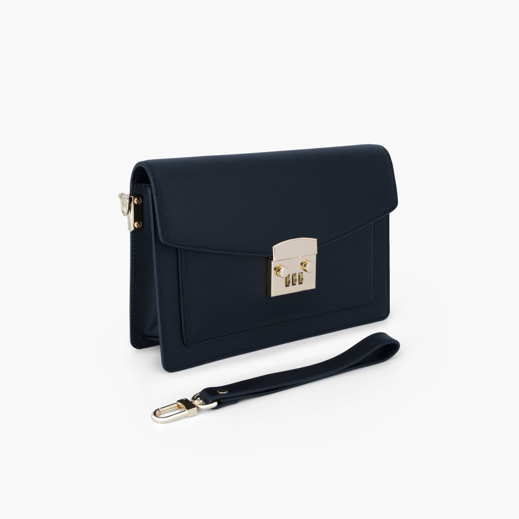 Túi cầm tay nam khóa số bảo mật dáng phong thư phong cách doanh nhân, clutch cầm tay da bò Saffiano, Taiga - NVB-101