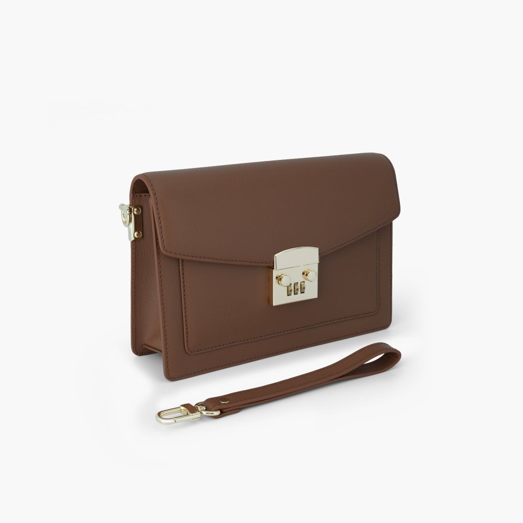 Túi cầm tay nam khóa số bảo mật dáng phong thư phong cách doanh nhân, clutch cầm tay da bò Saffiano, Taiga - NVB-101
