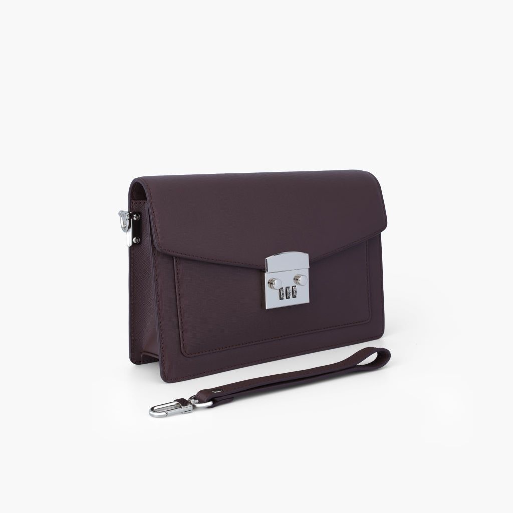 Túi cầm tay nam khóa số bảo mật dáng phong thư phong cách doanh nhân, clutch cầm tay da bò Saffiano, Taiga - NVB-101