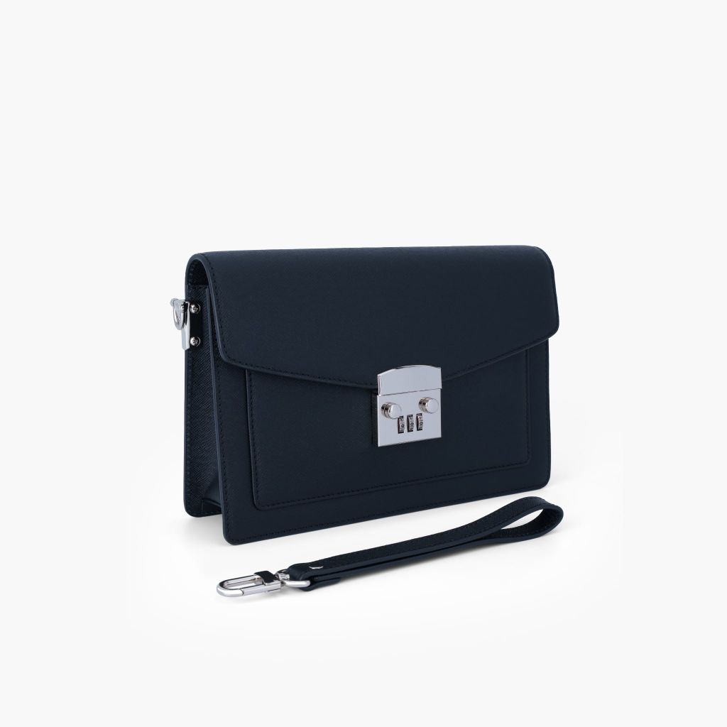 Túi cầm tay nam khóa số bảo mật dáng phong thư phong cách doanh nhân, clutch cầm tay da bò Saffiano, Taiga - NVB-101