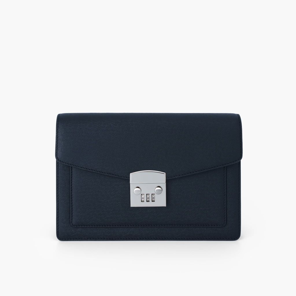 Túi cầm tay nam khóa số bảo mật dáng phong thư phong cách doanh nhân, clutch cầm tay da bò Saffiano, Taiga - NVB-101