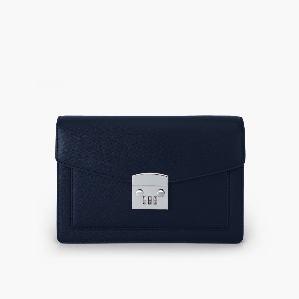 Túi cầm tay nam khóa số bảo mật dáng phong thư phong cách doanh nhân, clutch cầm tay da bò Saffiano, Taiga - NVB-101