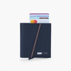 Ví da mini hộp thẻ dáng đứng gập đôi phối sọc chéo có công nghệ bảo mật RFID NVN-092
