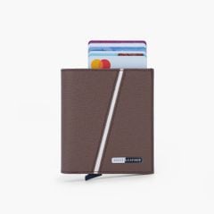 Ví da mini hộp thẻ dáng đứng gập đôi phối sọc chéo có công nghệ bảo mật RFID NVN-092