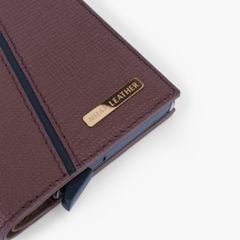 Ví da mini hộp thẻ dáng đứng gập đôi phối sọc chéo có công nghệ bảo mật RFID NVN-092