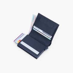 Ví da mini hộp thẻ dáng đứng gập đôi phối sọc chéo có công nghệ bảo mật RFID NVN-092