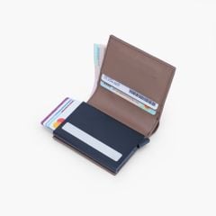 Ví da mini hộp thẻ dáng đứng gập đôi phối sọc chéo có công nghệ bảo mật RFID NVN-092